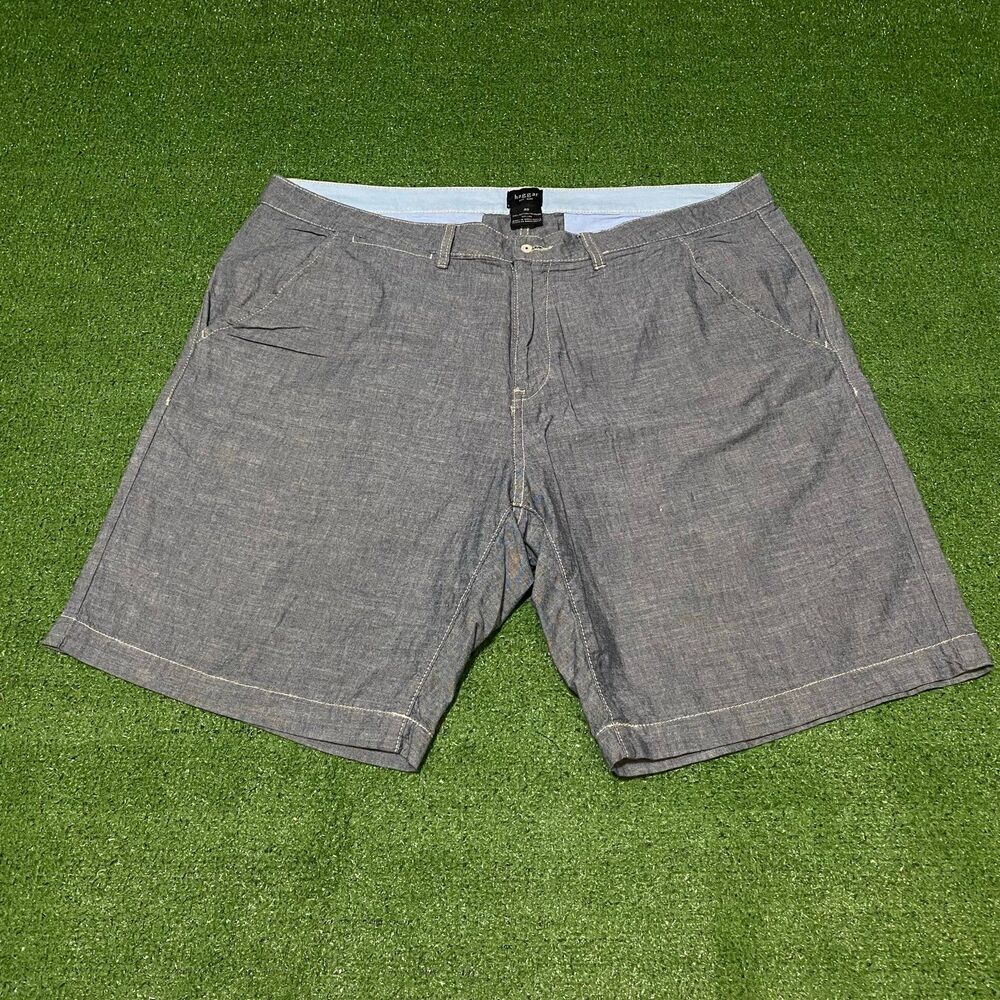 Haggar Mens Chambray Shorts Size 40 Blue Cotton Summer Chino Shorts